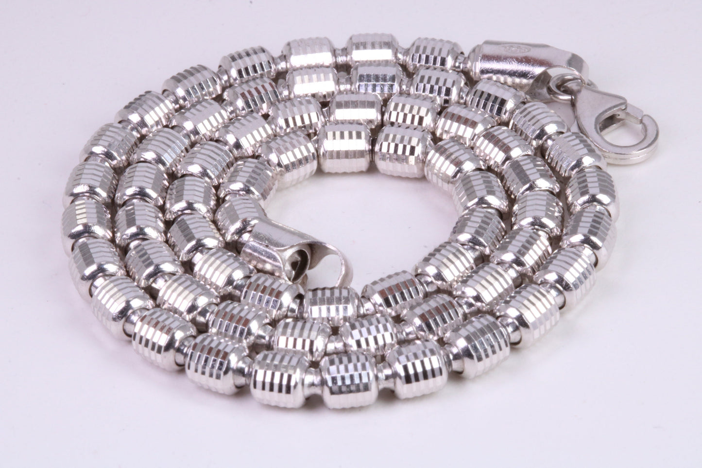 Gents heavy 16 inch Chain, Flat Diamond cut Curb Links, made from solid Sterling Silver, 16 Inches Long x 5 mm wide, British Hallmarked