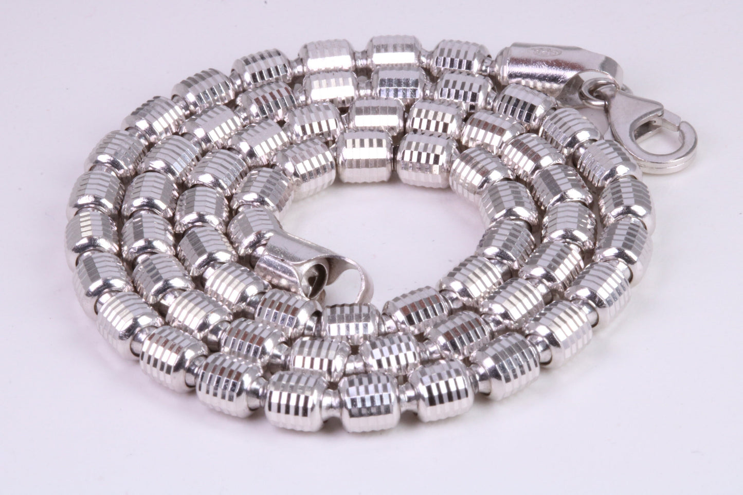 Gents heavy 17 inch Chain, Flat Diamond cut Curb Links, made from solid Sterling Silver, 17 Inches Long x 5 mm wide, British Hallmarked