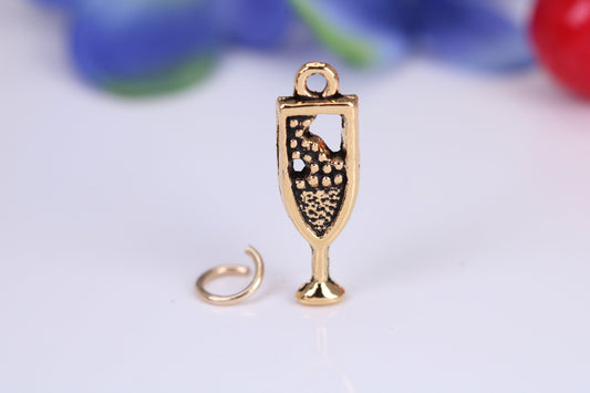 Champagne Flute Charm, Traditional Charm, Made from Solid Cast Yellow Gold, British Hallmarked
