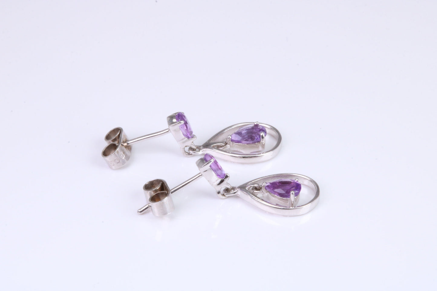 Amethyst set Dropper Earrings, Made from Solid White Gold