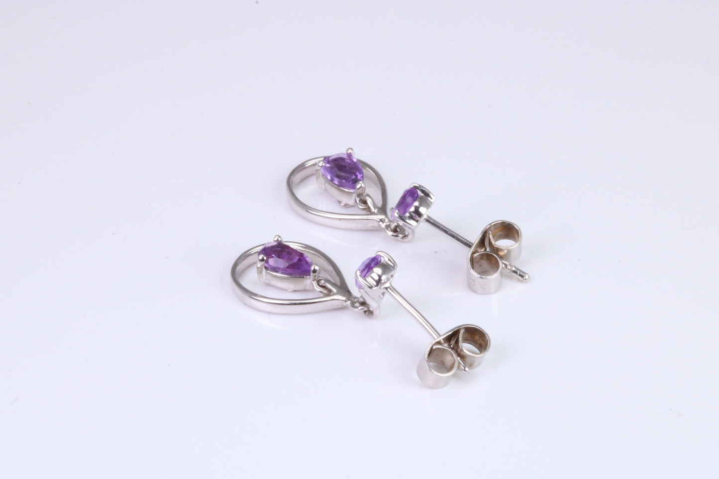 Amethyst set Dropper Earrings, Made from Solid White Gold
