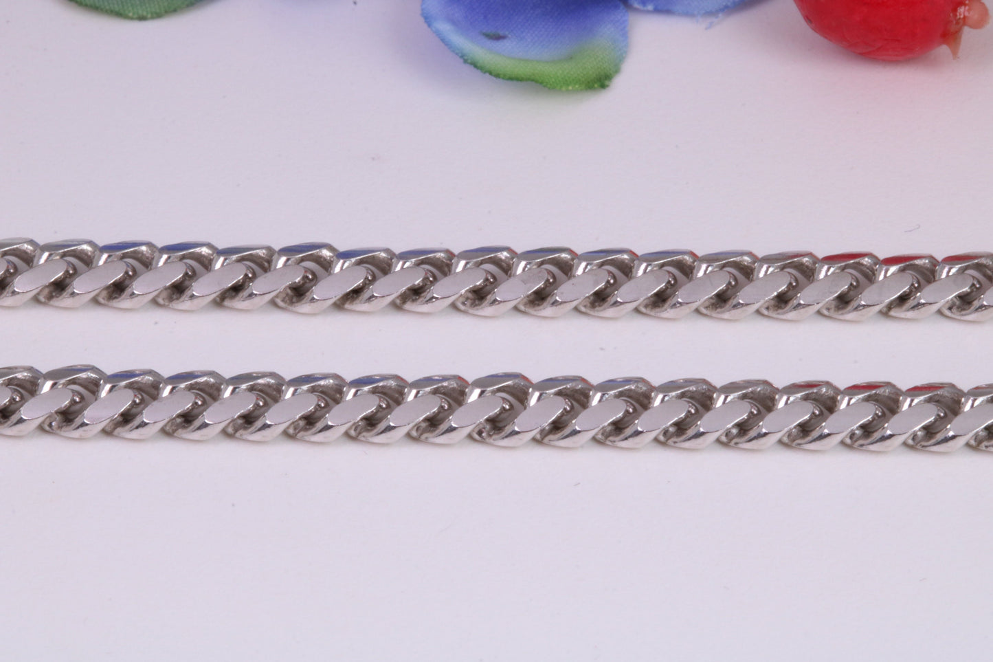 Gents heavy 24 inch Chain, Flat Diamond cut Curb Links, made from solid Sterling Silver, 24 Inches Long x 6 mm wide, British Hallmarked