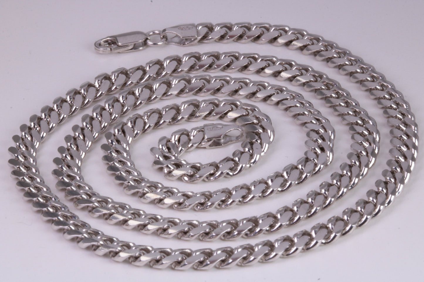 Gents heavy 24 inch Chain, Flat Diamond cut Curb Links, made from solid Sterling Silver, 24 Inches Long x 6 mm wide, British Hallmarked