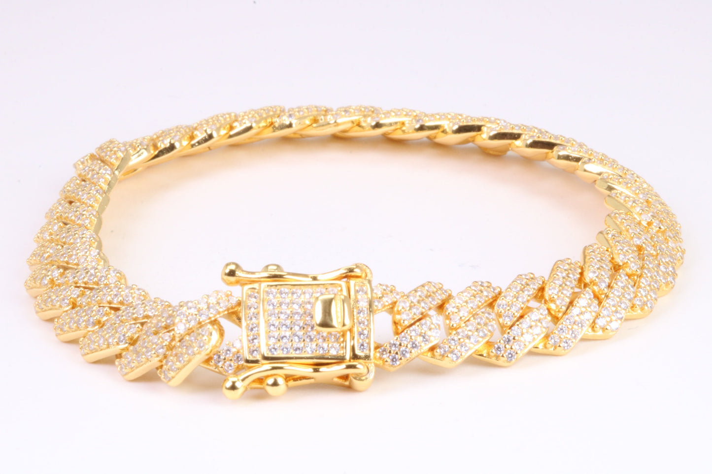 Gents Heavy Curb Link Bracelet, Made from solid Sterling Silver, 8.50 Inches Long and 9 mm Wide, British Hallmarked, 18ct Gold Plated