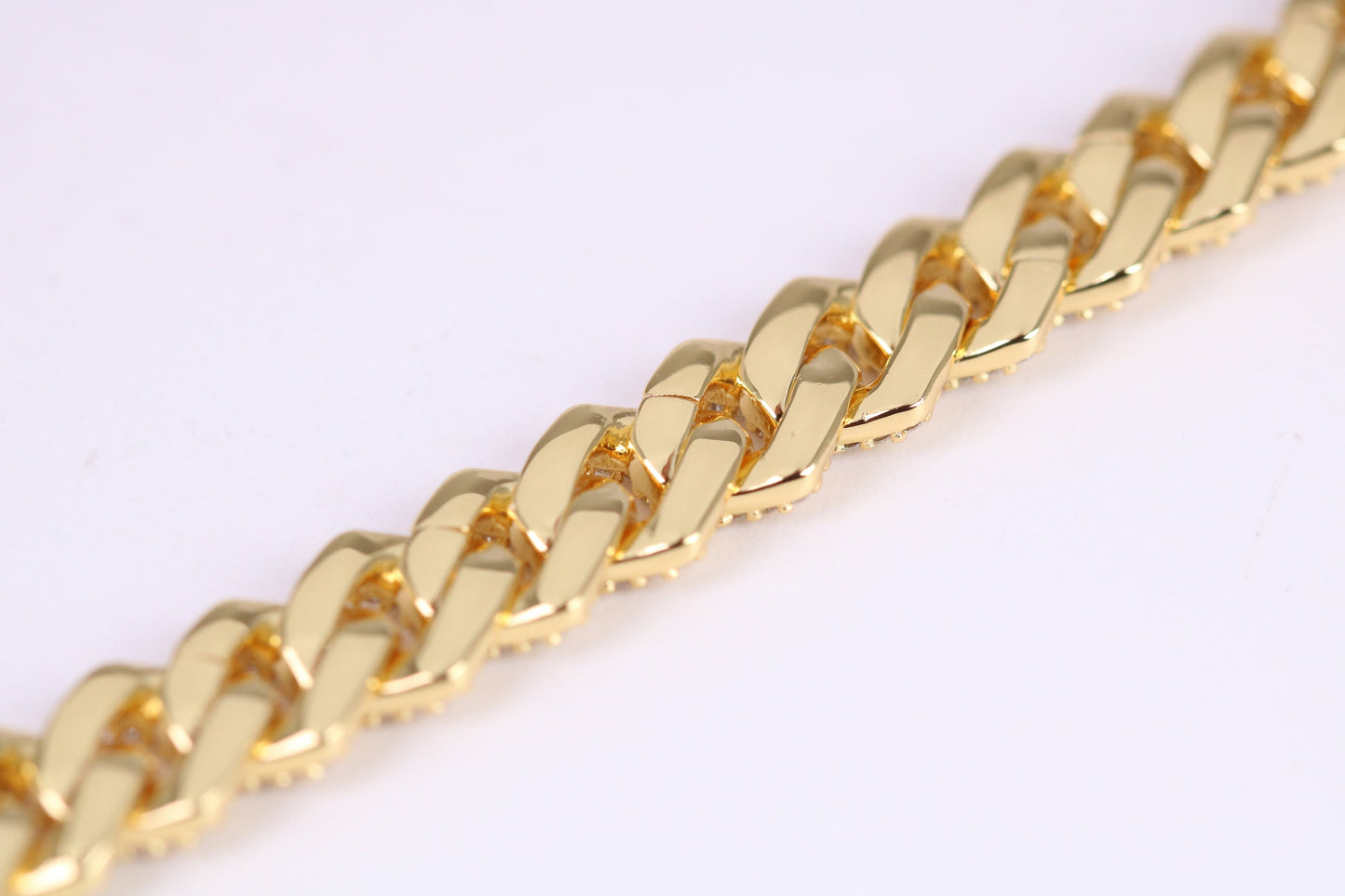 Gents Heavy Curb Link Bracelet, Made from solid Sterling Silver, 8.50 Inches Long and 9 mm Wide, British Hallmarked, 18ct Gold Plated