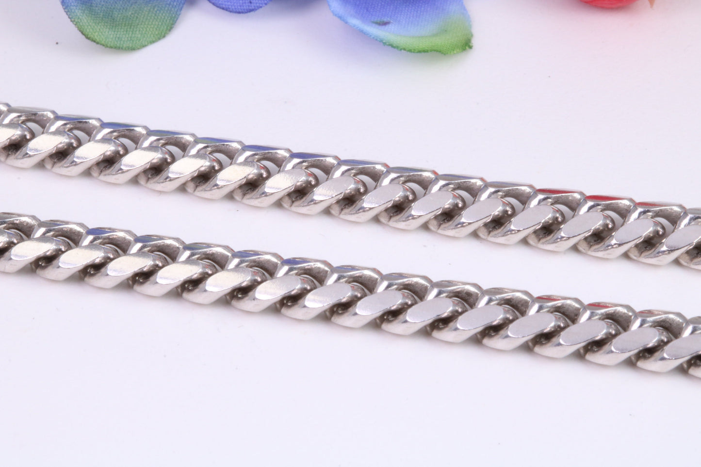 Gents heavy 26 inch Chain, Flat Diamond cut Curb Links, made from solid Sterling Silver, 26 Inches Long x 6 mm wide, British Hallmarked