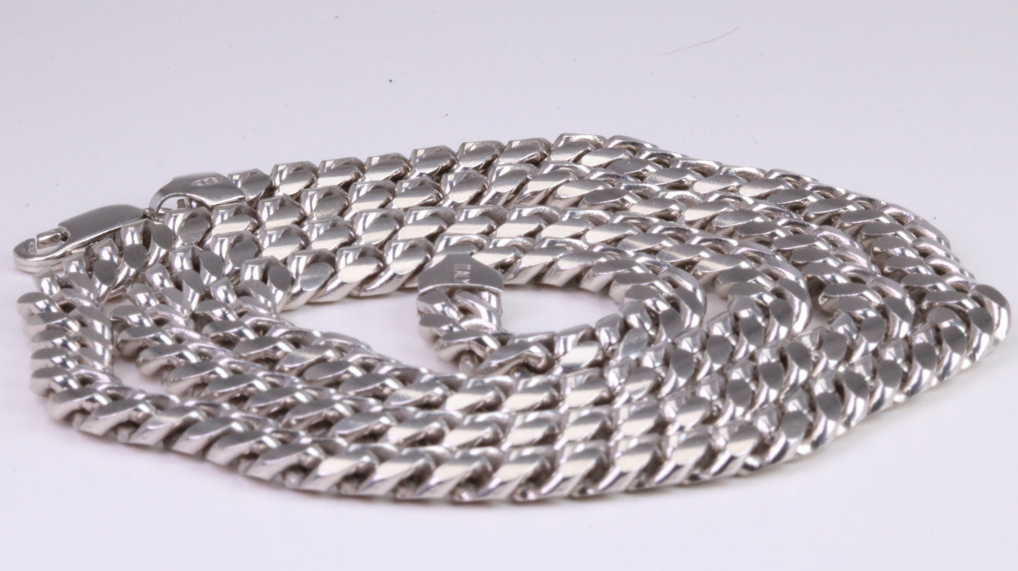 Gents heavy 26 inch Chain, Flat Diamond cut Curb Links, made from solid Sterling Silver, 26 Inches Long x 6 mm wide, British Hallmarked
