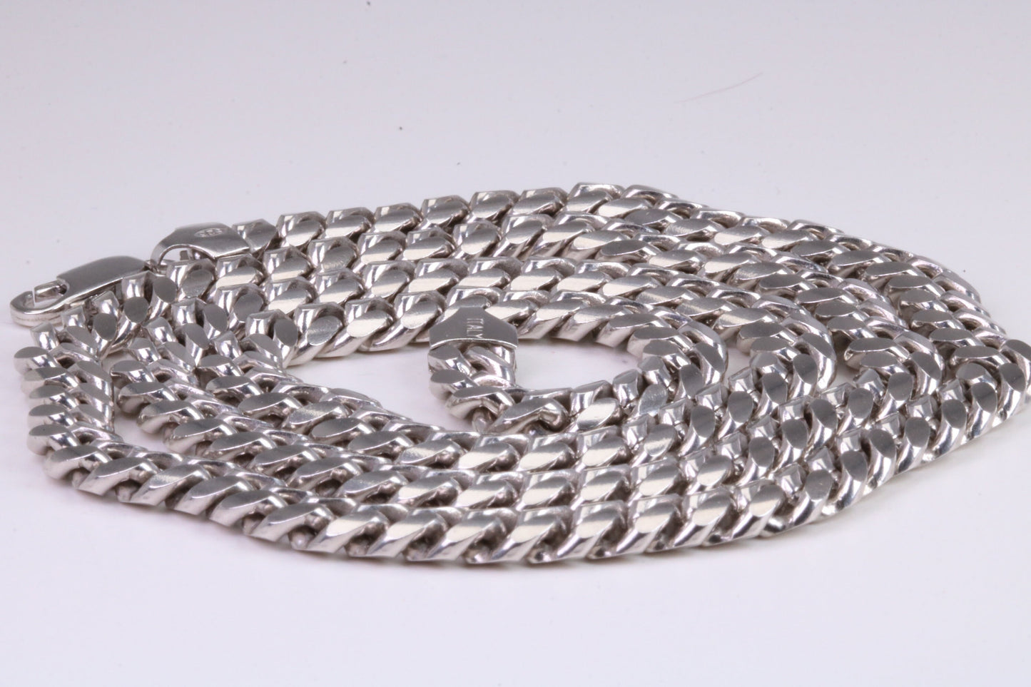 Gents heavy 26 inch Chain, Flat Diamond cut Curb Links, made from solid Sterling Silver, 26 Inches Long x 6 mm wide, British Hallmarked