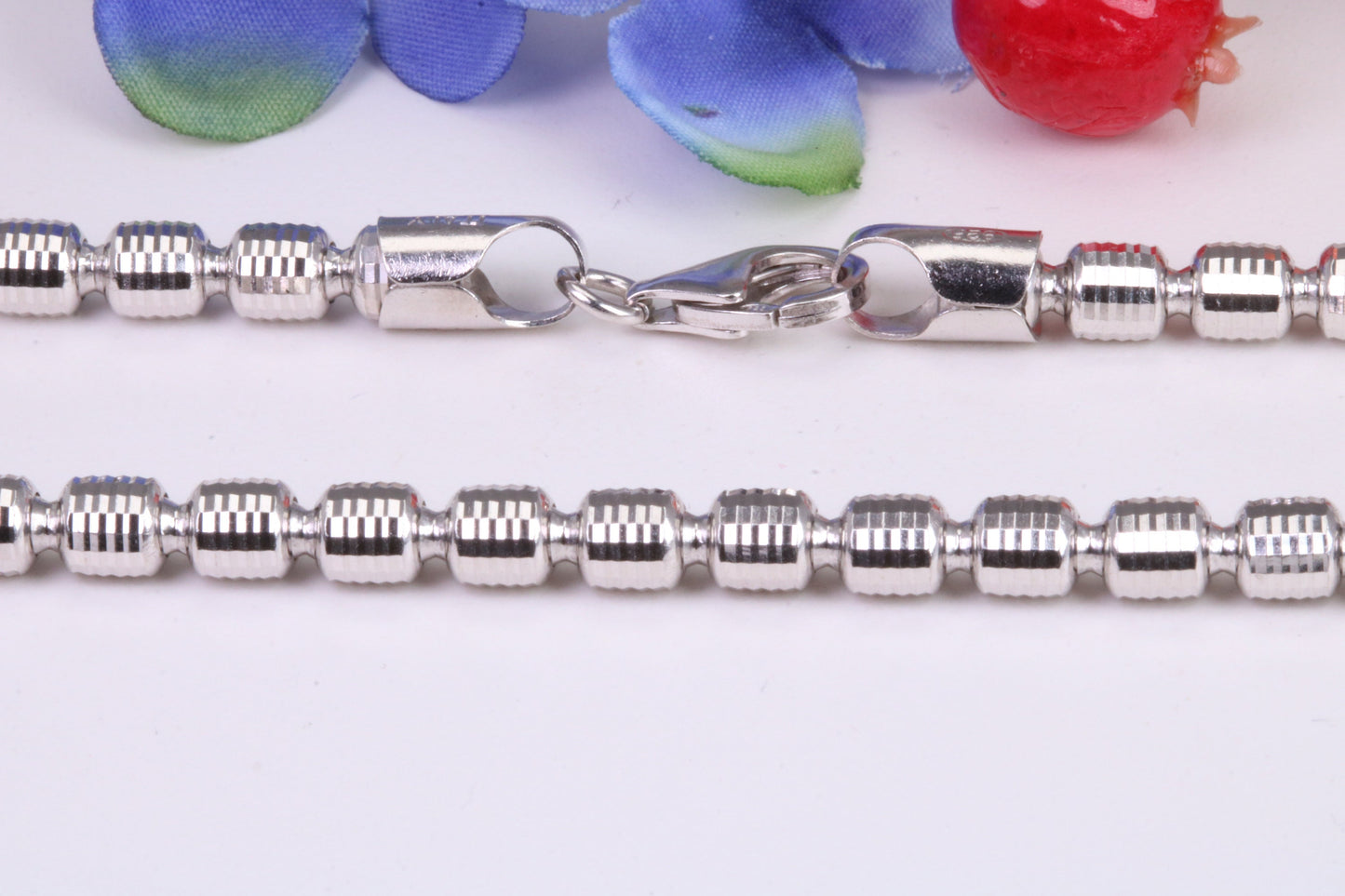 Gents heavy 17 inch Chain, Flat Diamond cut Curb Links, made from solid Sterling Silver, 17 Inches Long x 5 mm wide, British Hallmarked