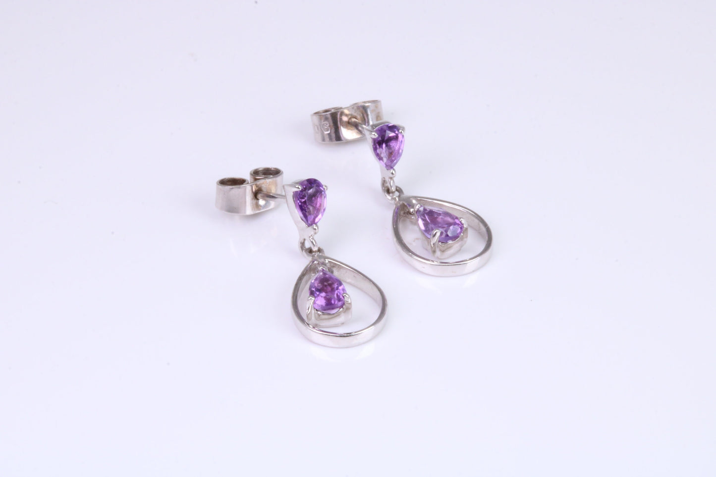 Amethyst set Dropper Earrings, Made from Solid White Gold