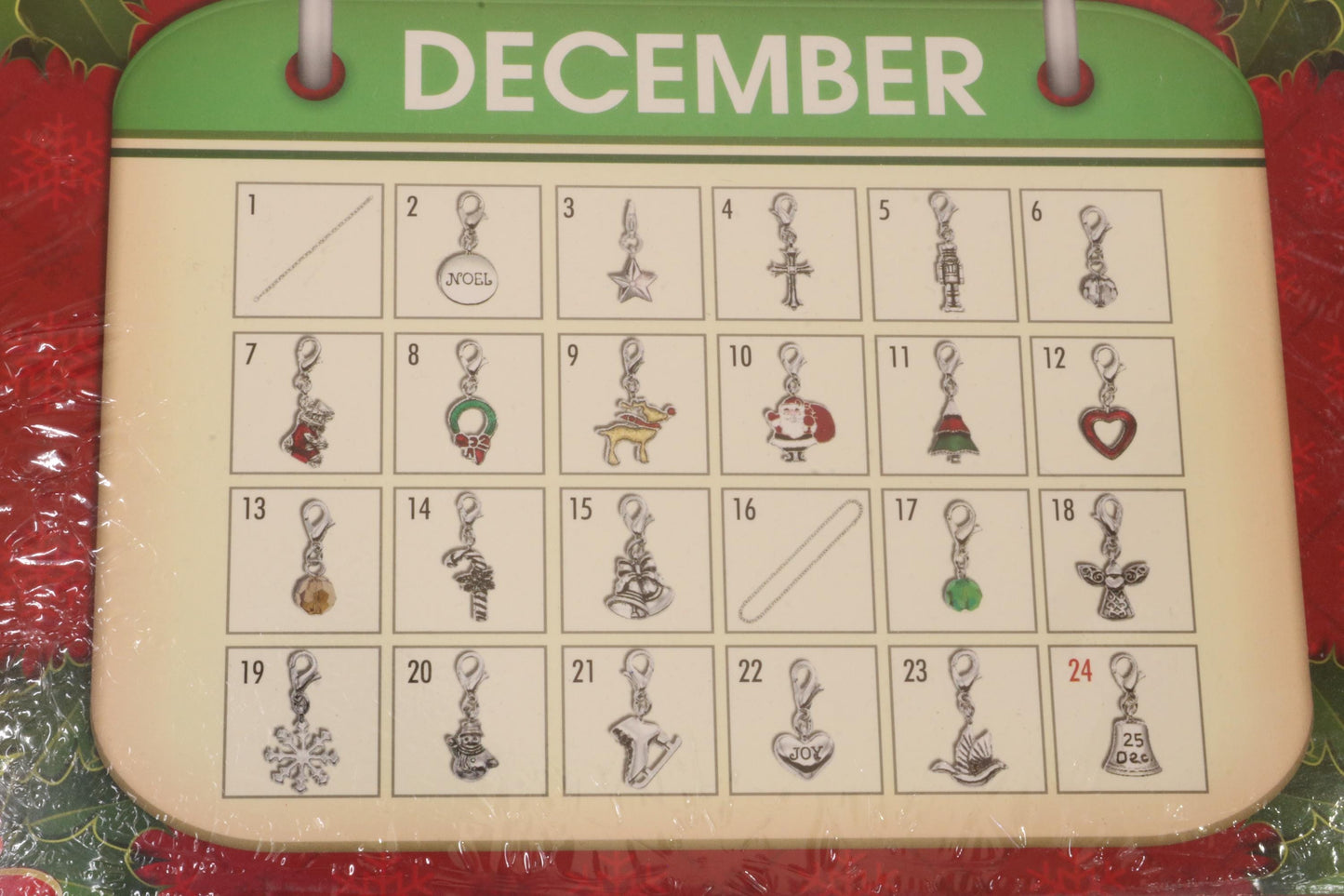 Christmas Charms Collection Advent Calendar, 24 Individual Charms Plus a Bracelet to Attach The Charms
