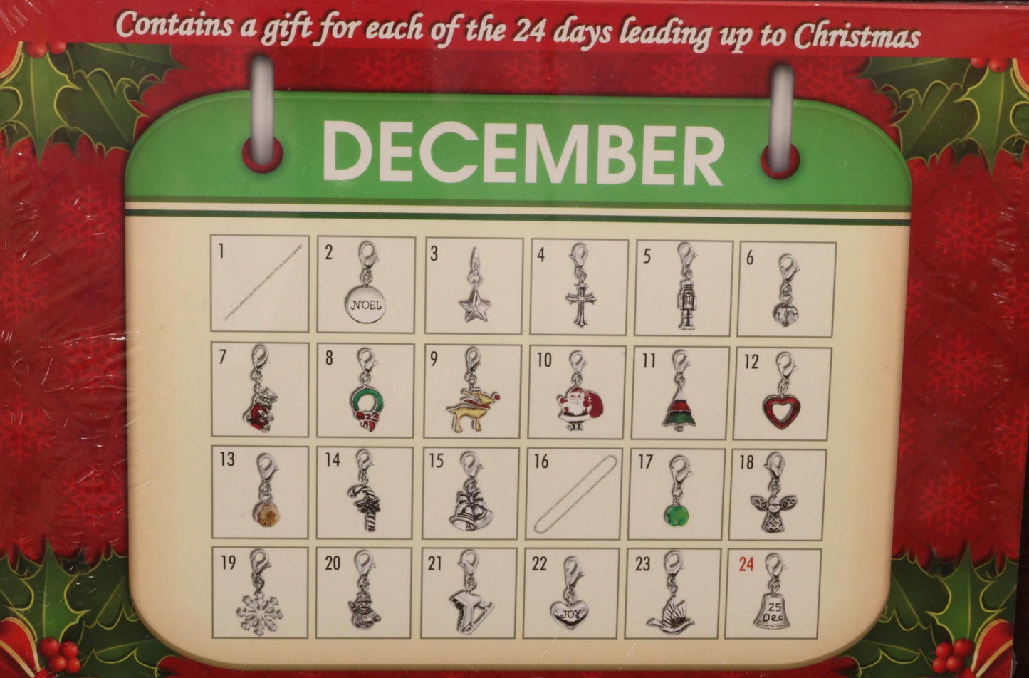 Christmas Charms Collection Advent Calendar, 24 Individual Charms Plus a Bracelet to Attach The Charms