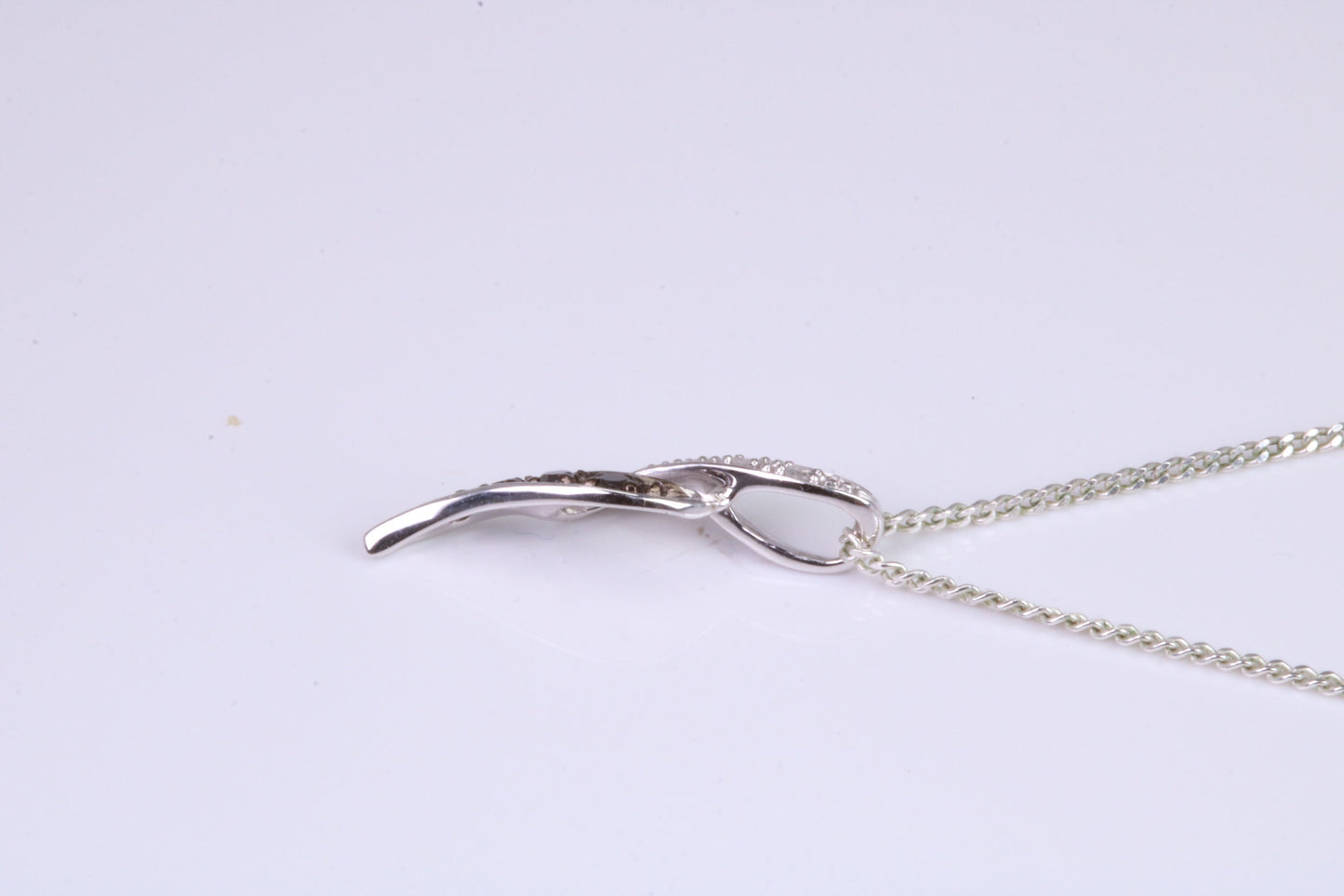 Black and White Natural Diamonds set solid White Gold Pendant with 18 inch long Chain