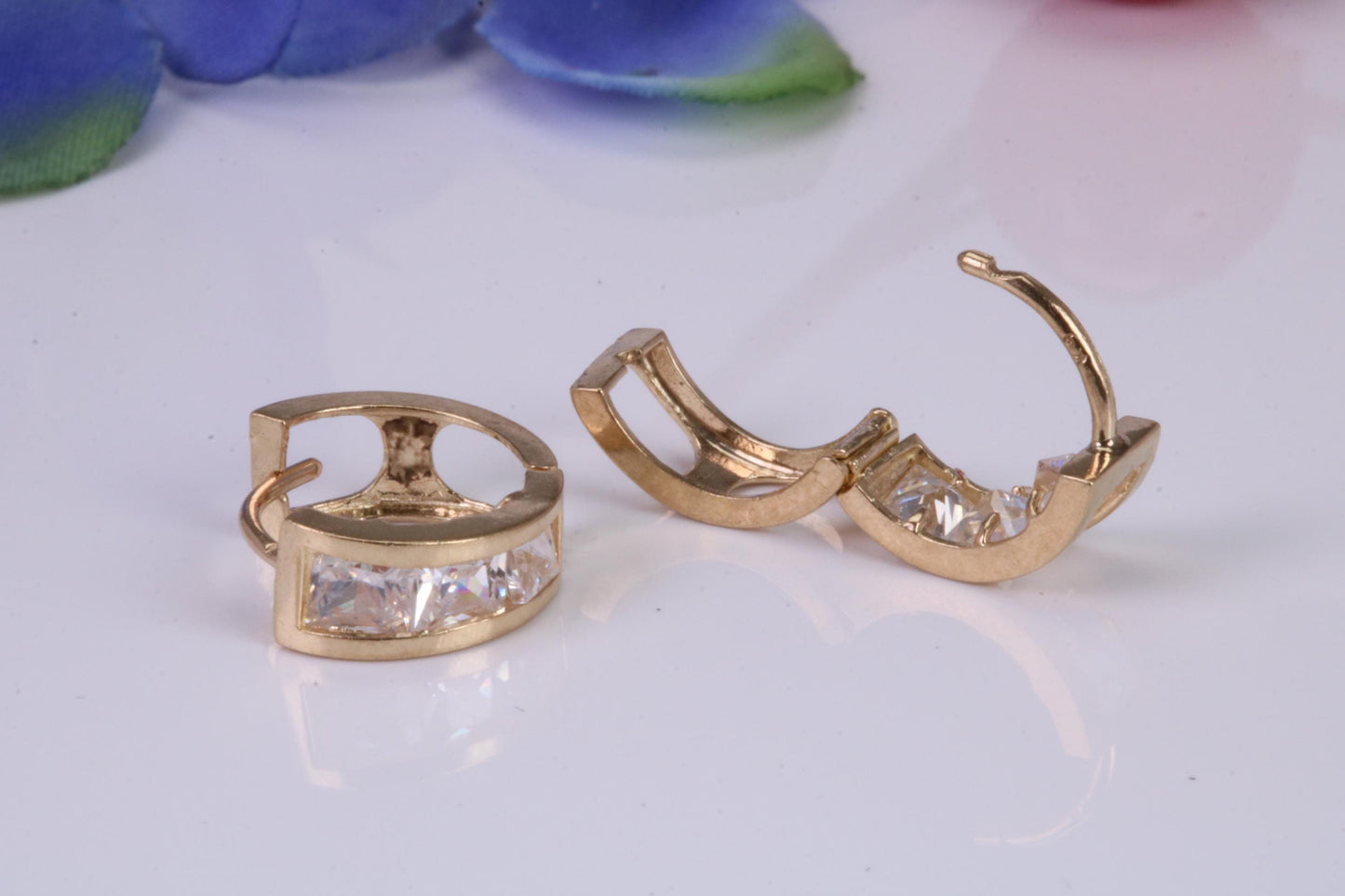 12 mm Round Gold Hoop Earrings, C Z set and made from 9ct Yellow Gold, Diamond and Gold Look, British Hallmarked