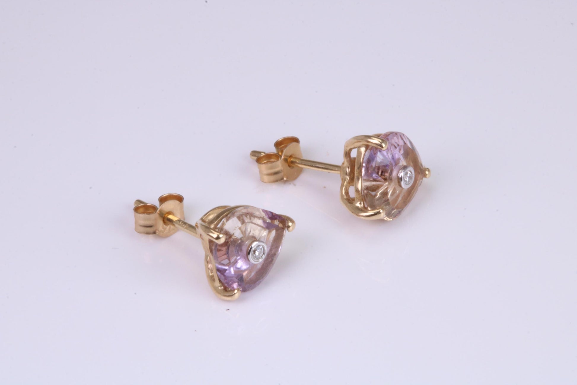 Amethyst and Diamond set Stud Earrings, Made from Solid 10ct Yellow Gold