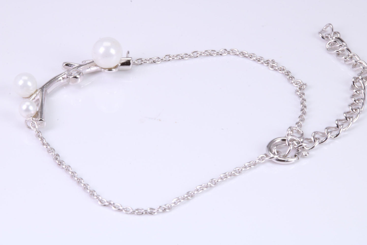 Pearl and C Z set Bracelet, With Length Adjustable Chain, Made from solid Sterling Silver