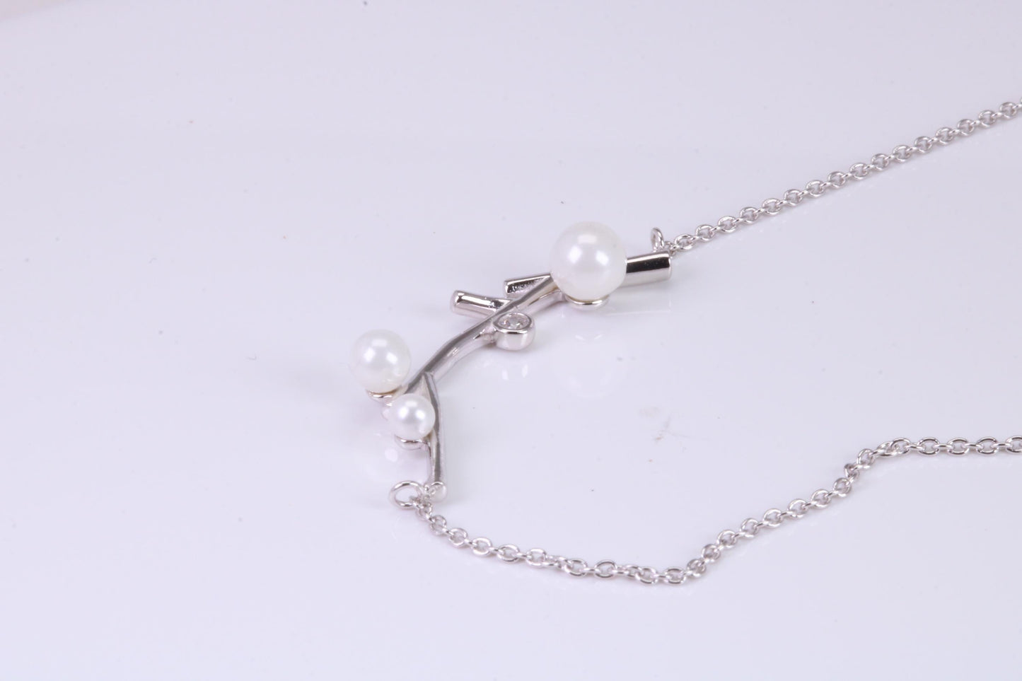 Pearl and C Z set Necklace, With Length Adjustable Chain, Made from solid Sterling Silver