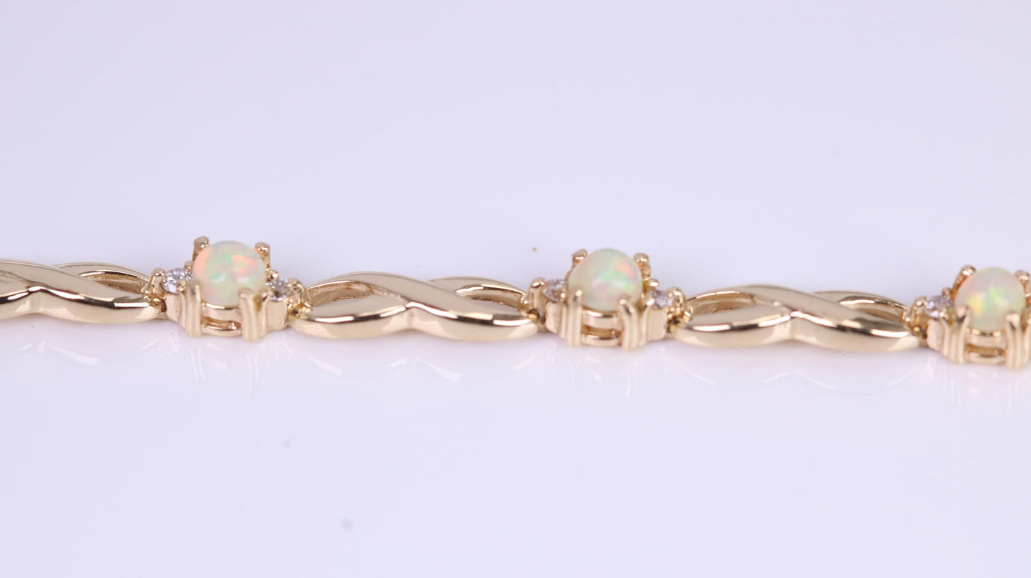 Natural Opal and Diamond set Bracelet, Made From Solid Yellow Gold, British Hallmarked, Luxury Gift Boxed