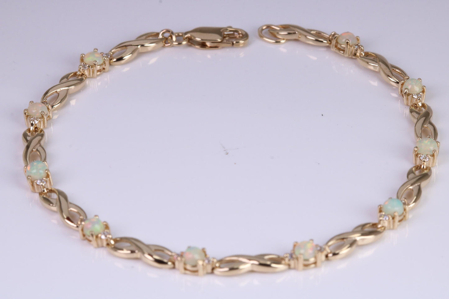Natural Opal and Diamond set Bracelet, Made From Solid Yellow Gold, British Hallmarked, Luxury Gift Boxed