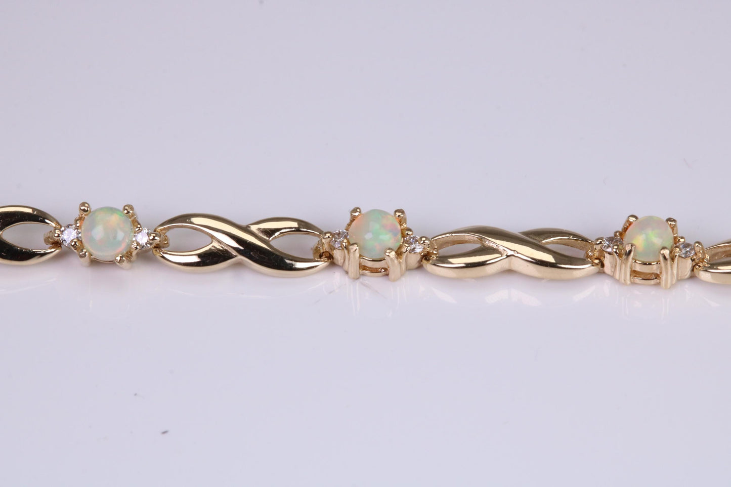 Natural Opal and Diamond set Bracelet, Made From Solid Yellow Gold, British Hallmarked, Luxury Gift Boxed