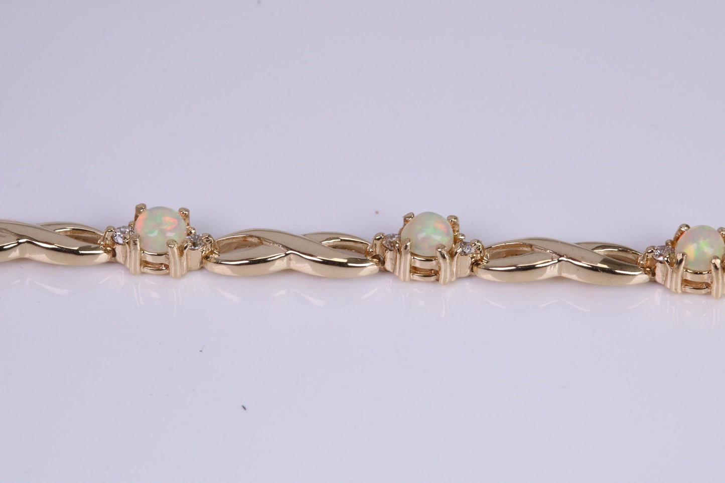 Natural Opal and Diamond set Bracelet, Made From Solid Yellow Gold, British Hallmarked, Luxury Gift Boxed