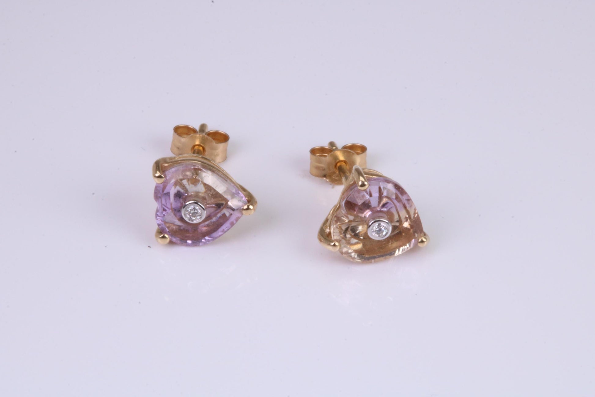 Amethyst and Diamond set Stud Earrings, Made from Solid 10ct Yellow Gold
