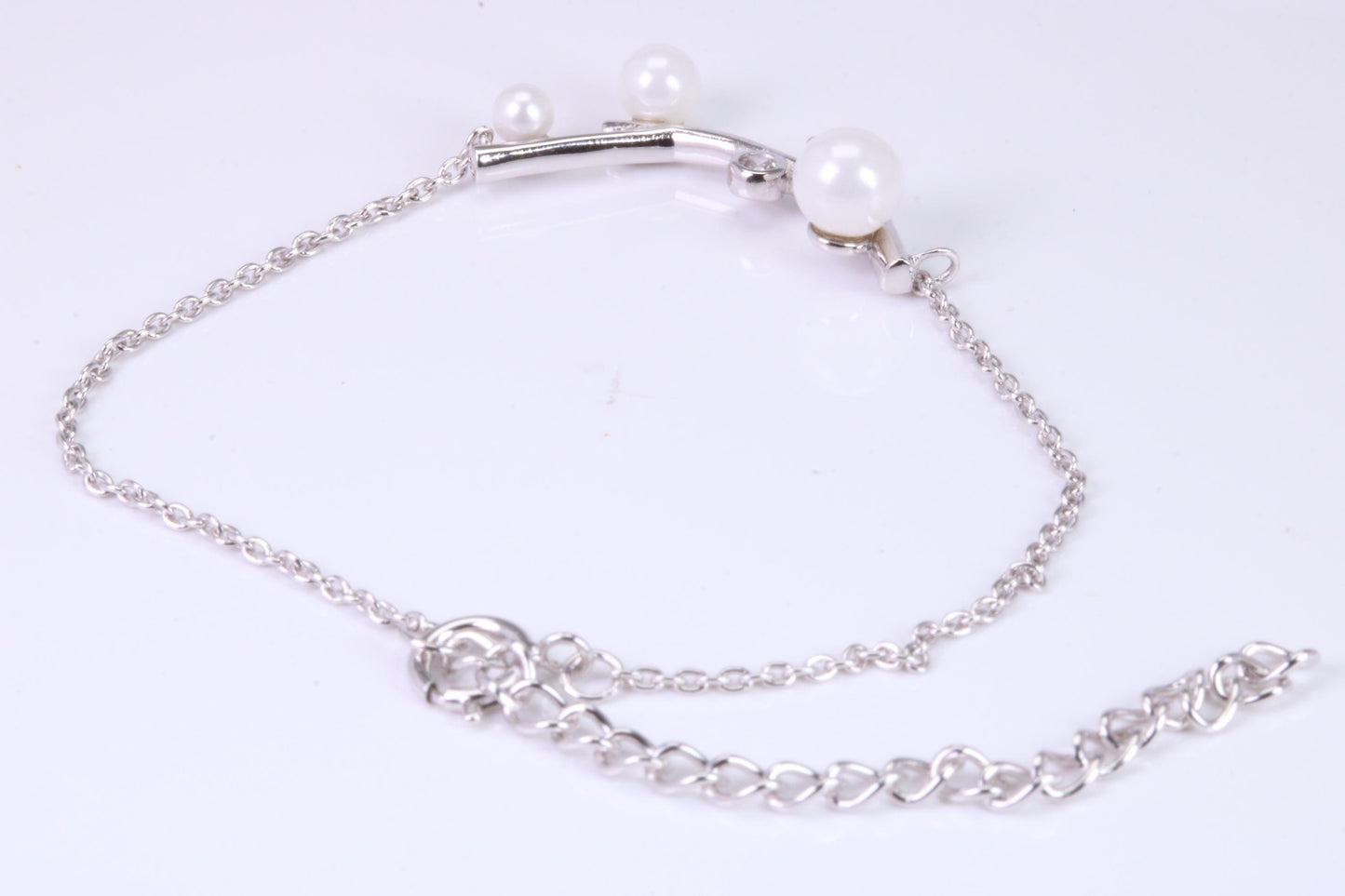 Pearl and C Z set Bracelet, With Length Adjustable Chain, Made from solid Sterling Silver