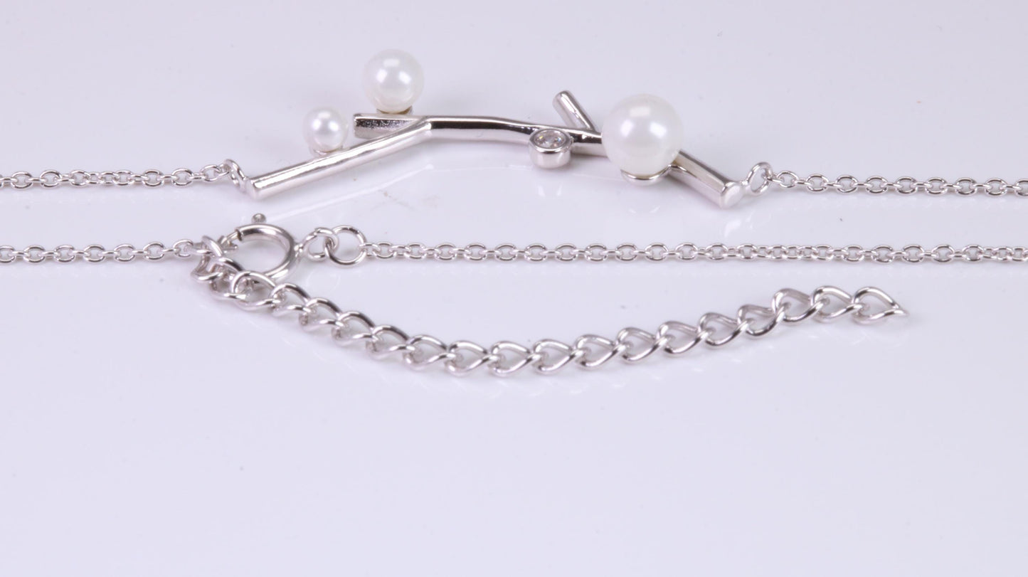 Pearl and C Z set Necklace, With Length Adjustable Chain, Made from solid Sterling Silver