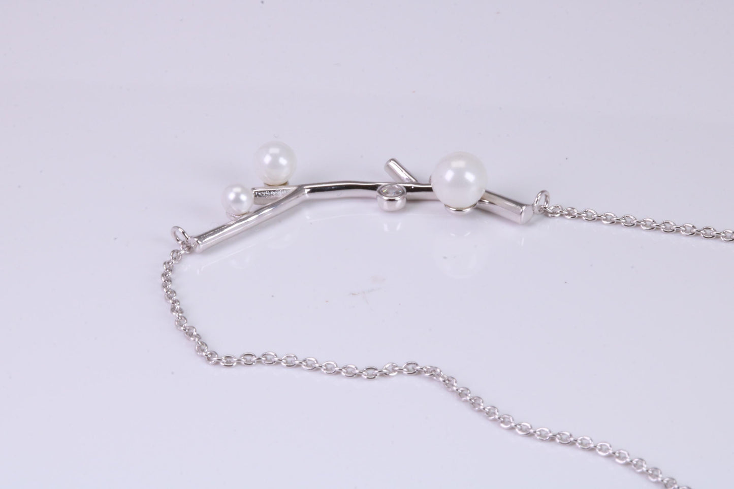 Pearl and C Z set Necklace, With Length Adjustable Chain, Made from solid Sterling Silver