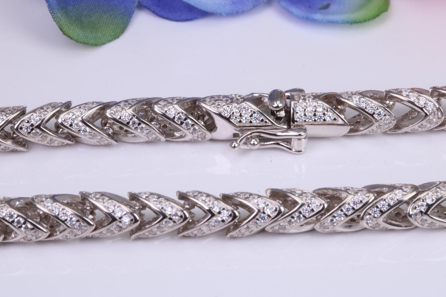 Gents Round Open Link Cubic Zirconia set Bracelet, Made from solid Sterling Silver, 8.50 Inches Long and 5 mm Wide