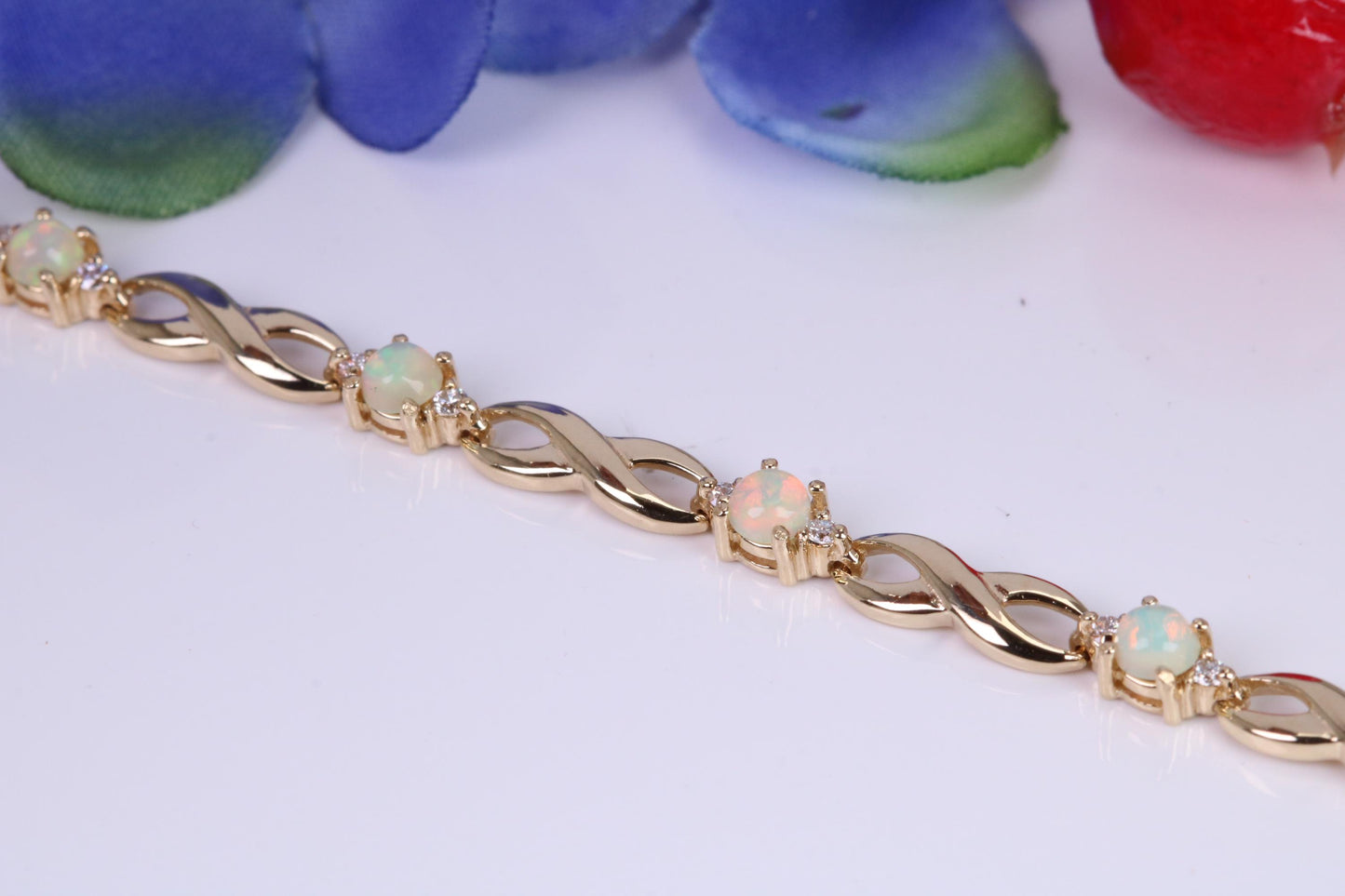 Natural Opal and Diamond set Bracelet, Made From Solid Yellow Gold, British Hallmarked, Luxury Gift Boxed