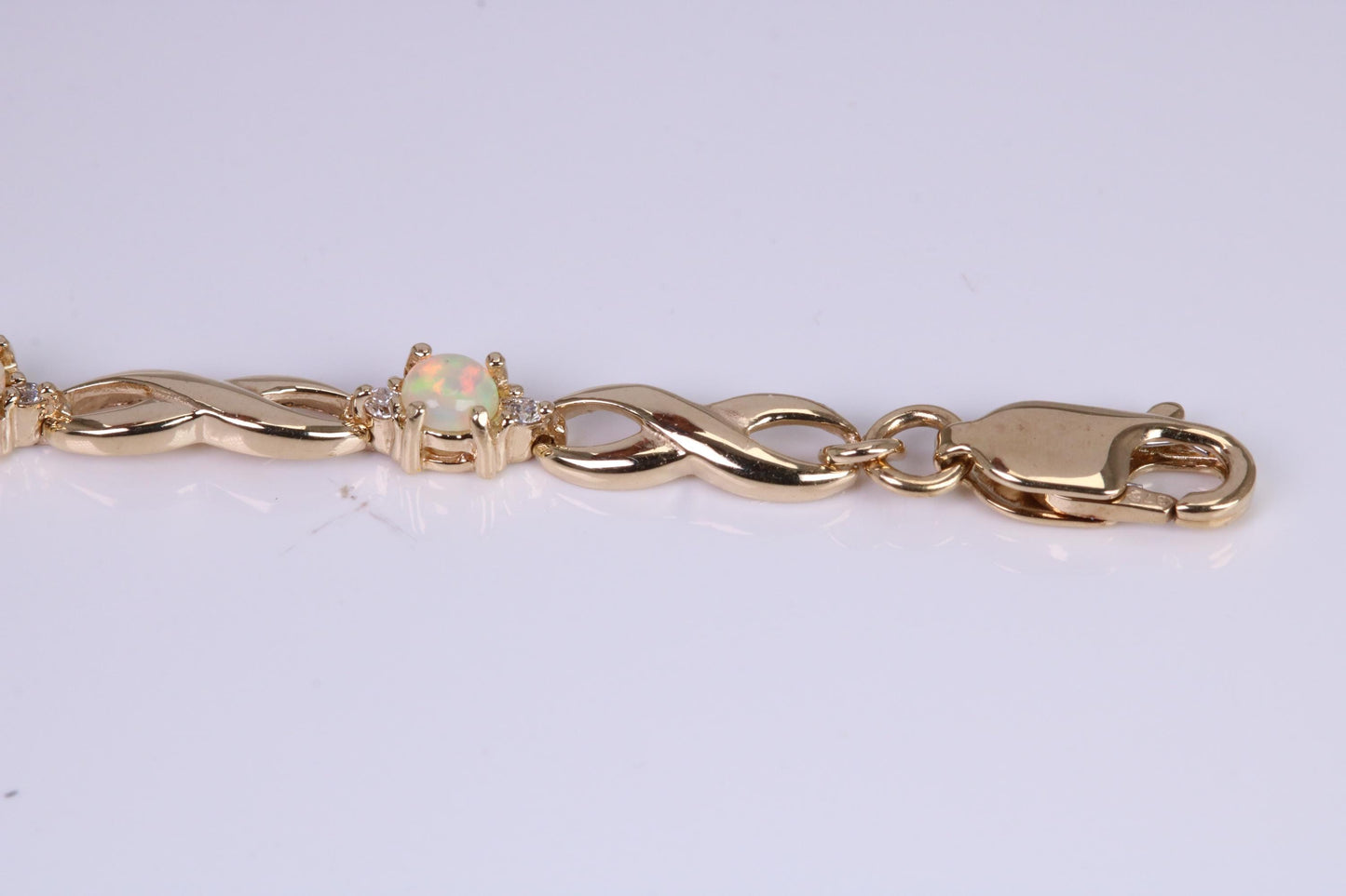 Natural Opal and Diamond set Bracelet, Made From Solid Yellow Gold, British Hallmarked, Luxury Gift Boxed