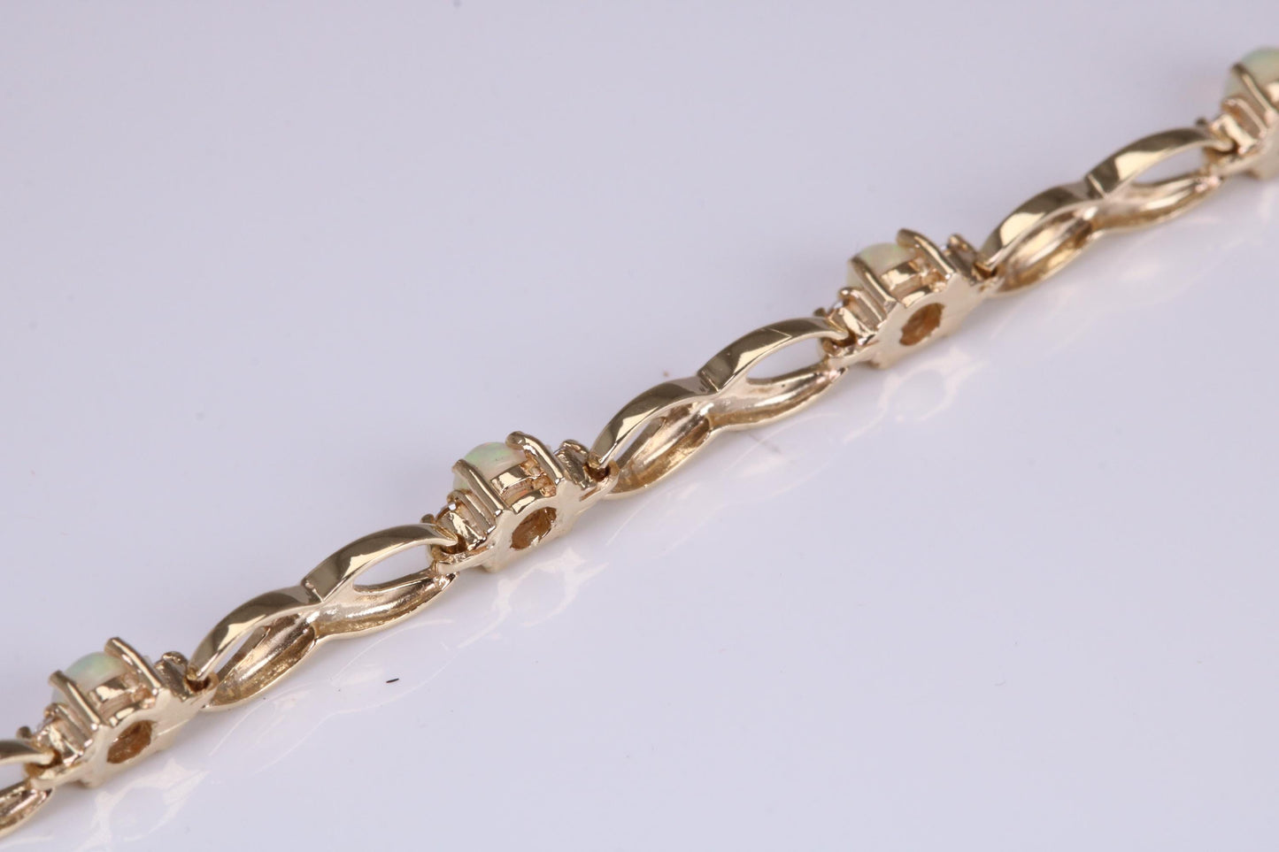 Natural Opal and Diamond set Bracelet, Made From Solid Yellow Gold, British Hallmarked, Luxury Gift Boxed