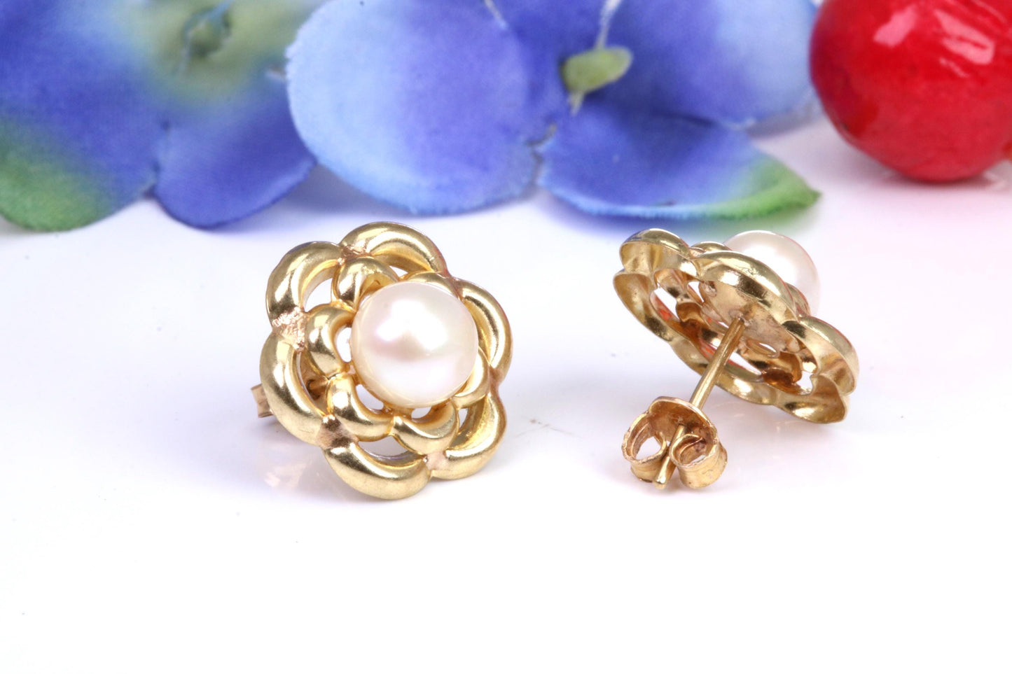 Real Pearl set Stud Earrings Made from 9ct Yellow Gold