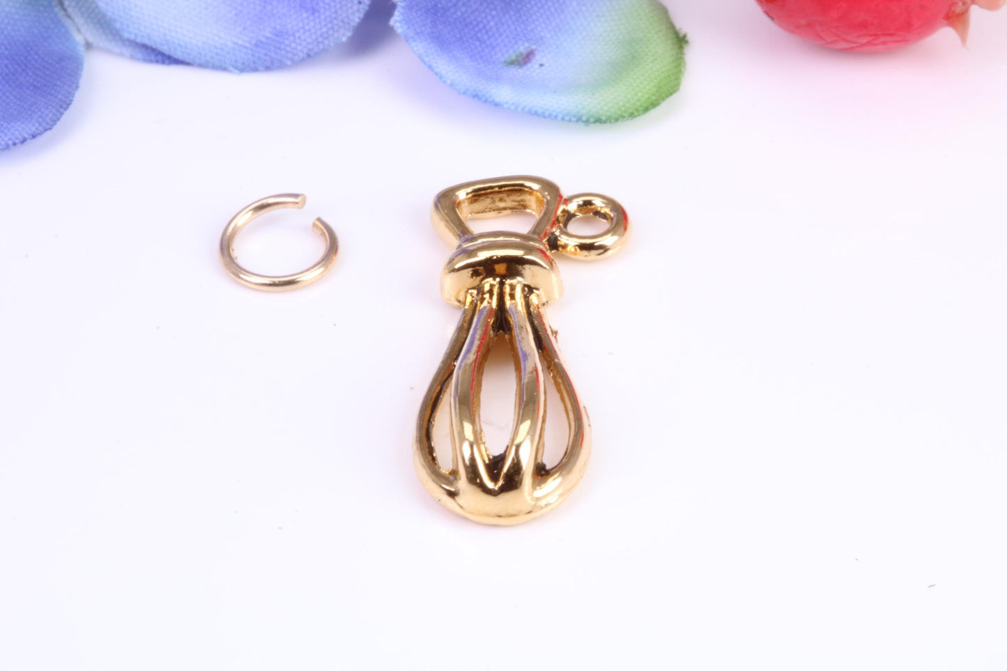 Food Whisker Charm, Traditional Charm, Made from Solid Cast Yellow Gold, British Hallmarked