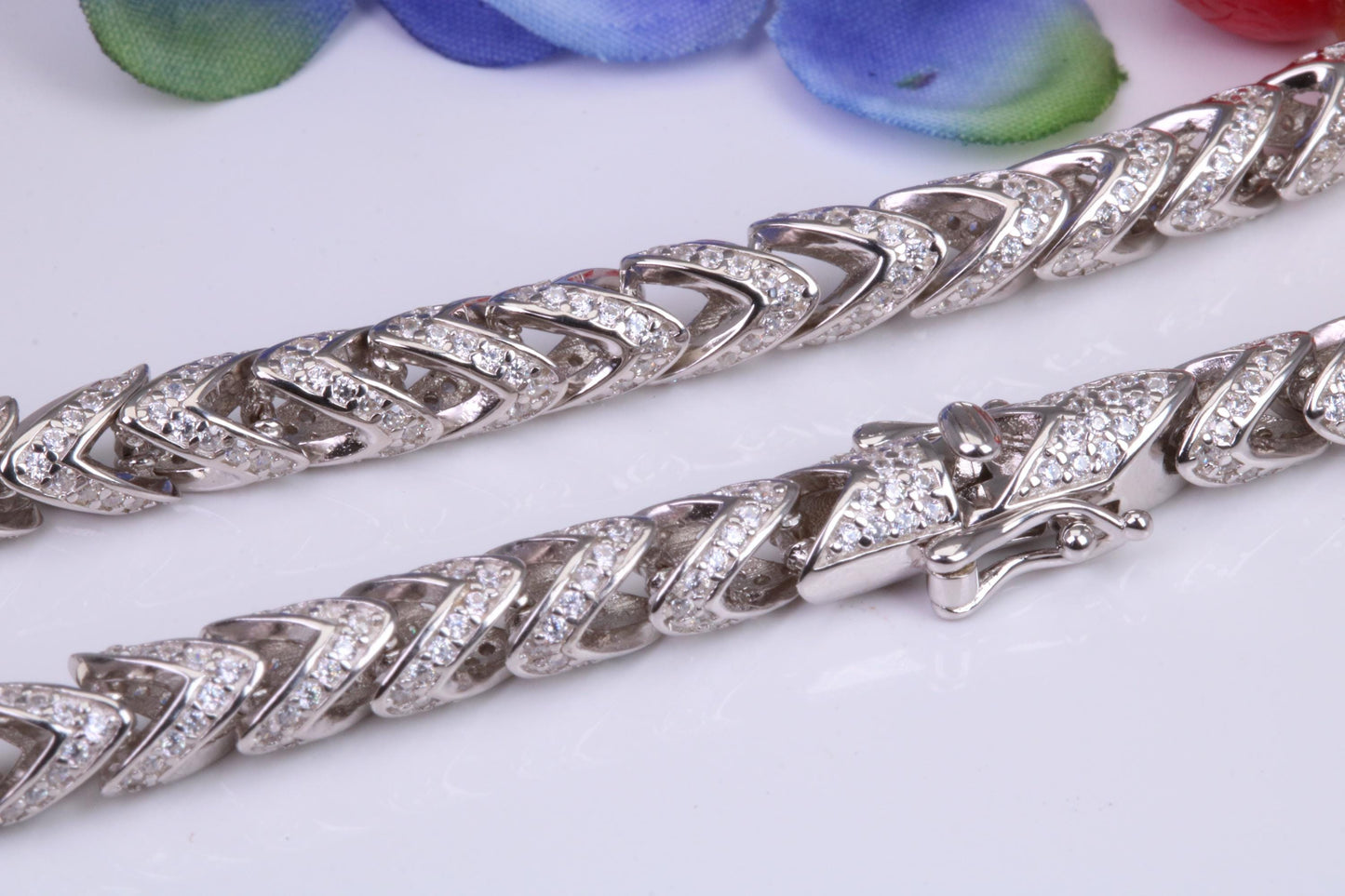 Gents Round Open Link Cubic Zirconia set Bracelet, Made from solid Sterling Silver, 8.50 Inches Long and 5 mm Wide