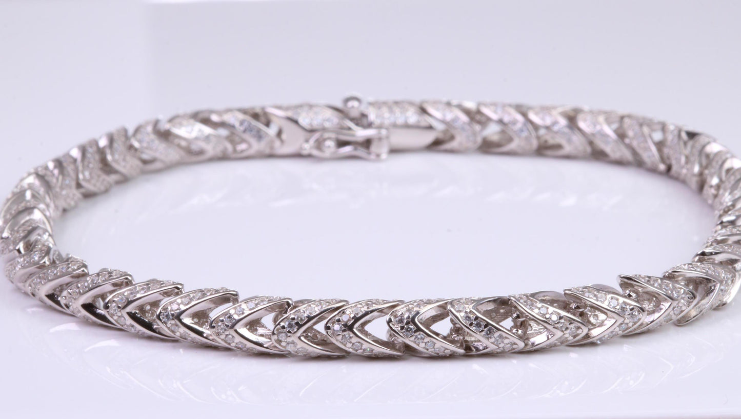 Gents Round Open Link Cubic Zirconia set Bracelet, Made from solid Sterling Silver, 8.50 Inches Long and 5 mm Wide