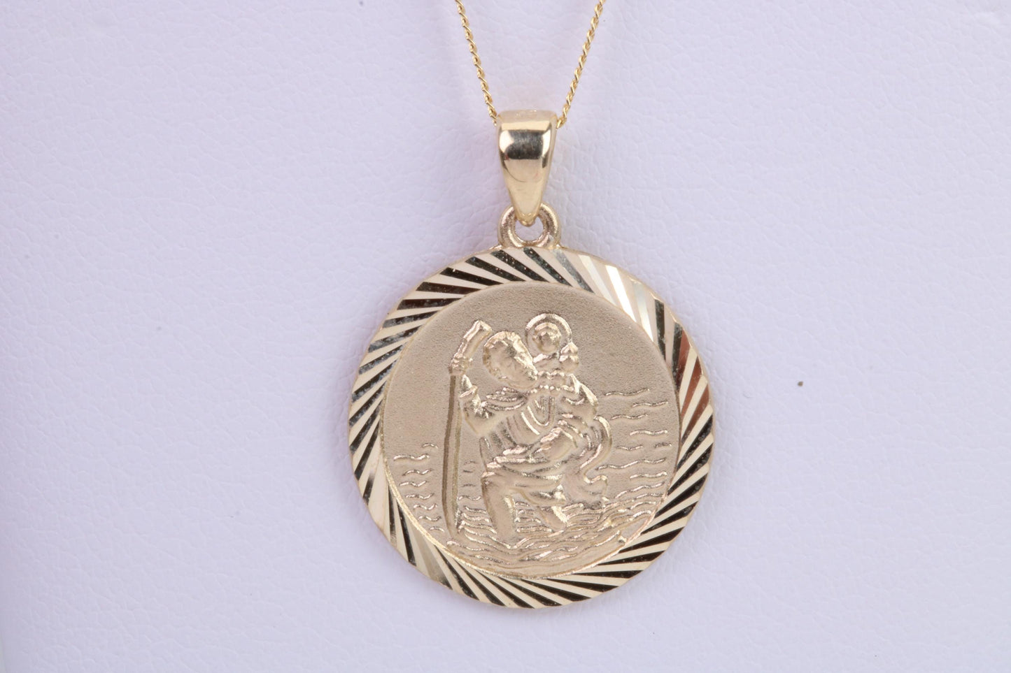 St Christopher Necklace Together with 16 Inch Long Chain, Made from Solid Yellow Gold, British Hallmark