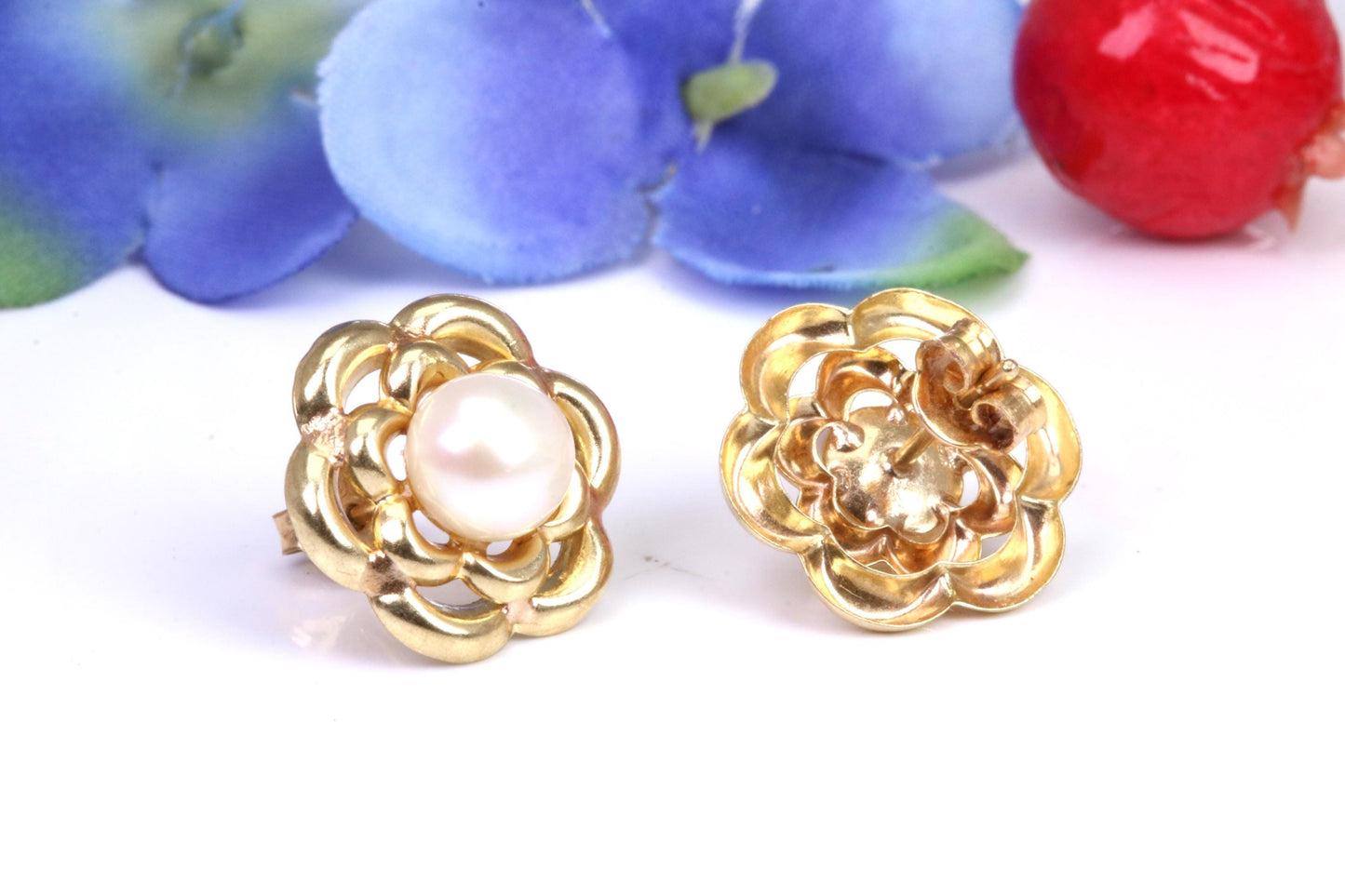 Real Pearl set Stud Earrings Made from 9ct Yellow Gold