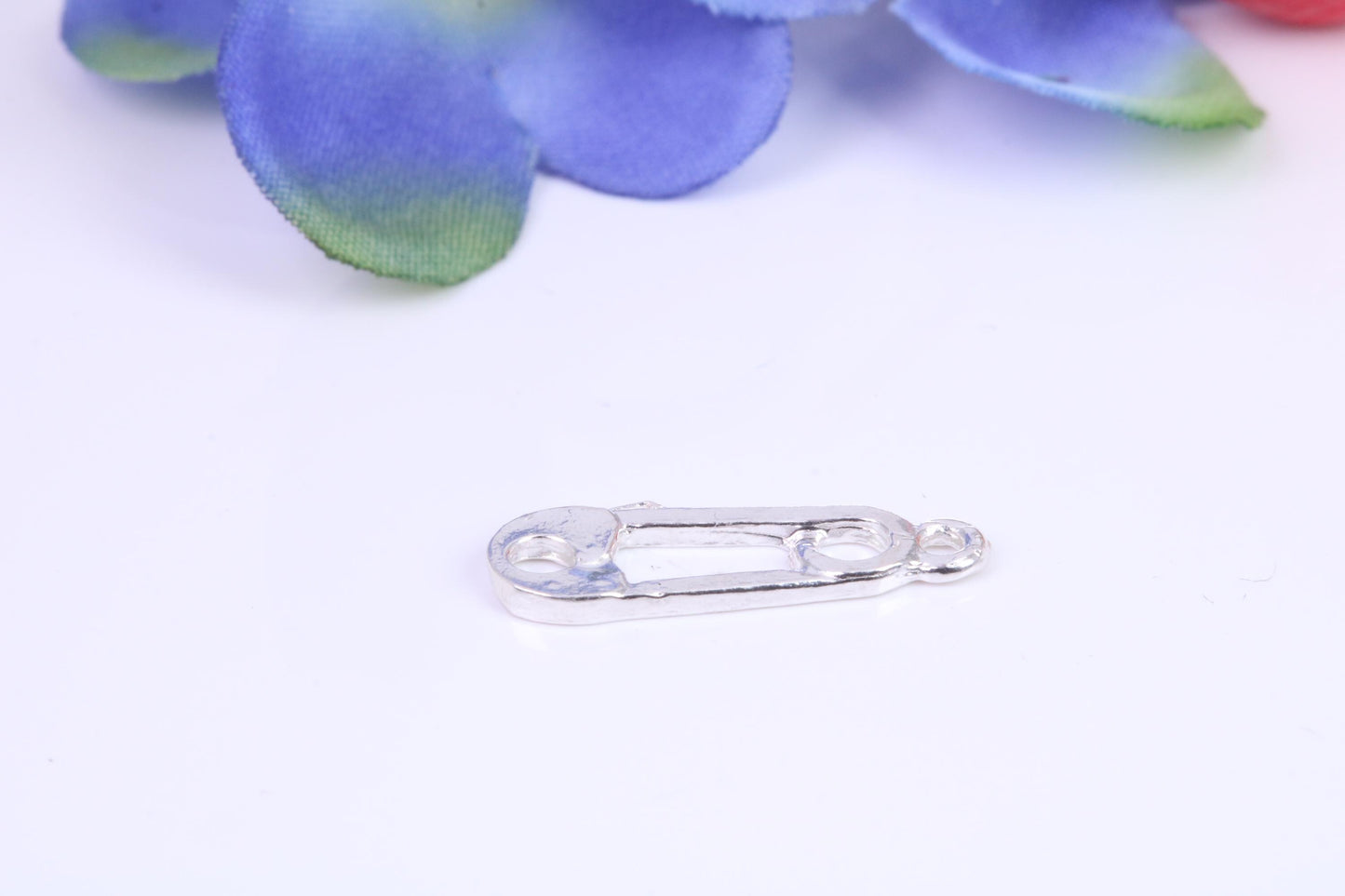 Safety Pin Charm, Traditional Three Dimensional Charm, Made from Solid Cast Silver
