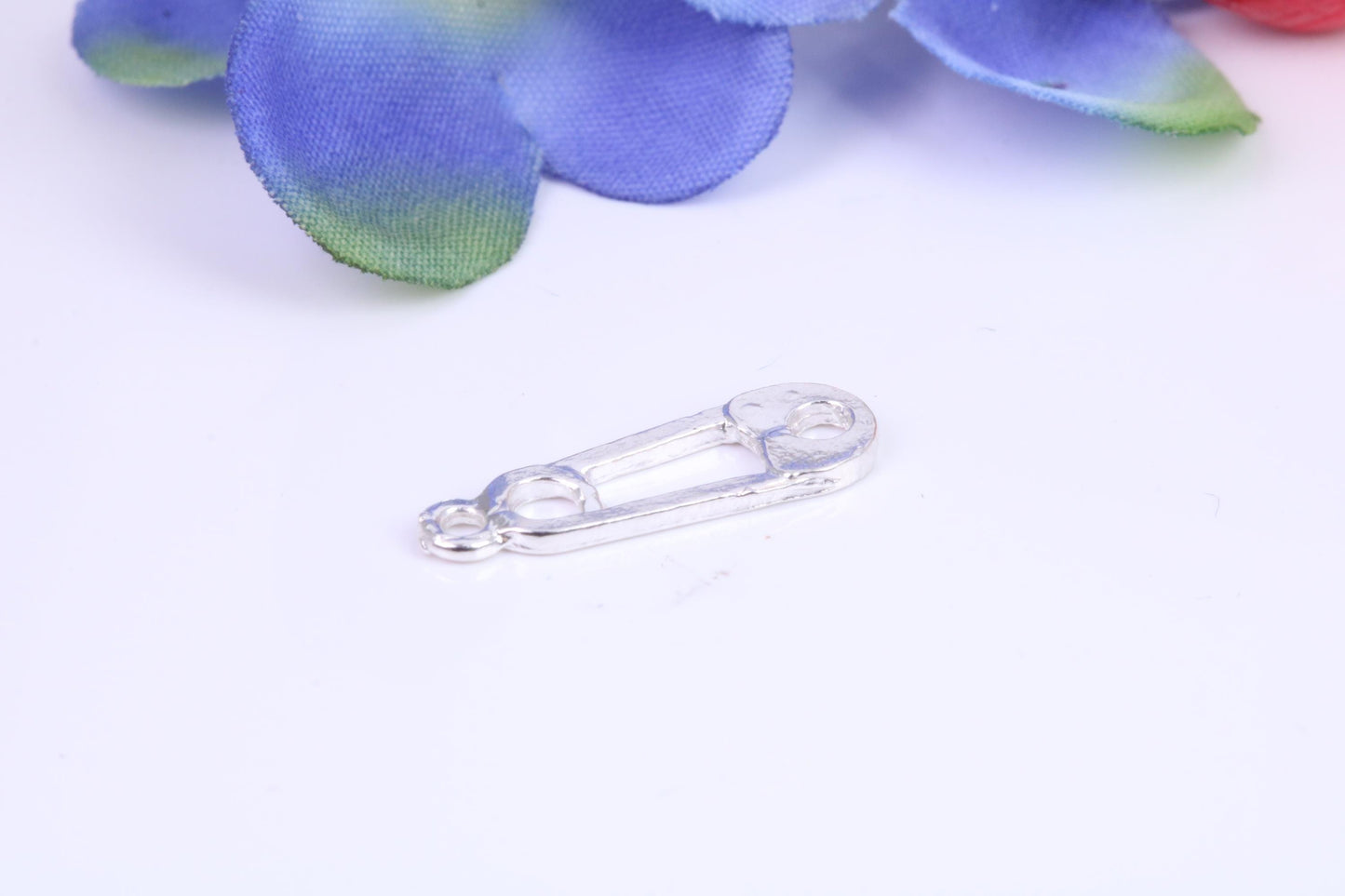 Safety Pin Charm, Traditional Three Dimensional Charm, Made from Solid Cast Silver