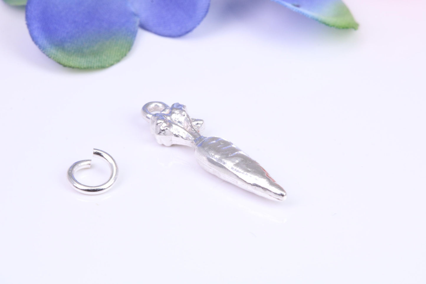 Carrot Charm, Traditional Three Dimensional Charm, Made from Solid Cast Silver