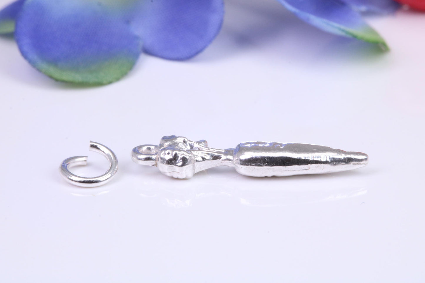 Carrot Charm, Traditional Three Dimensional Charm, Made from Solid Cast Silver