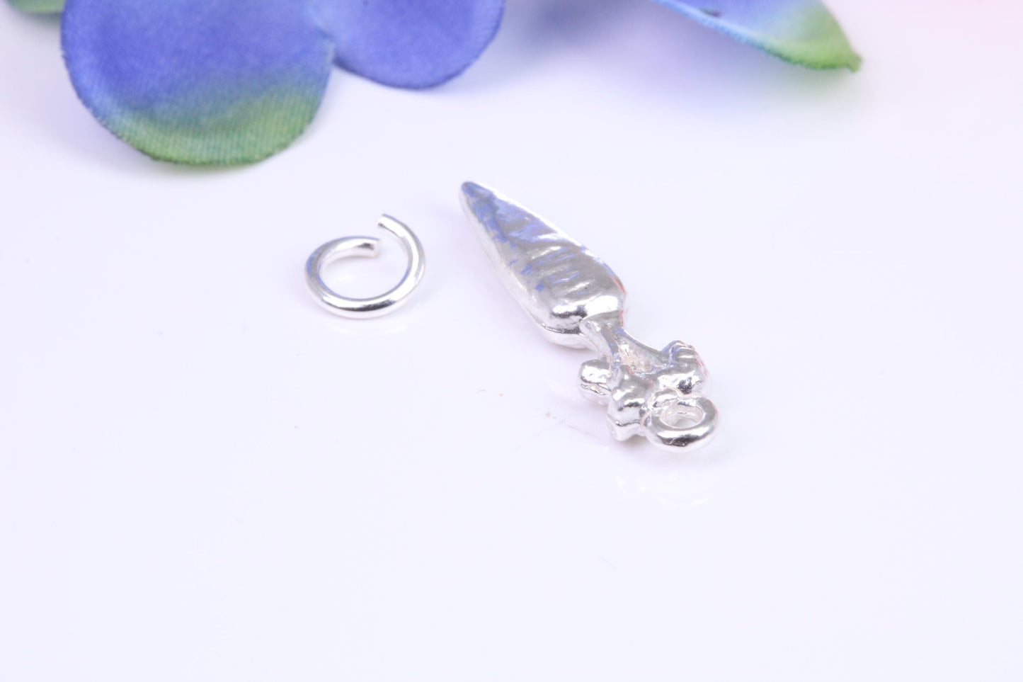 Carrot Charm, Traditional Three Dimensional Charm, Made from Solid Cast Silver