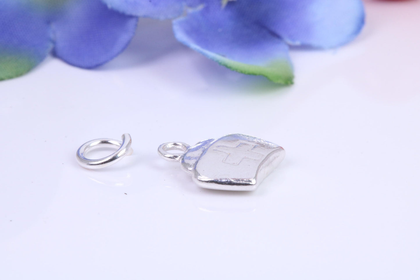 First Aid Case Charm, Traditional Three Dimensional Charm, Made from Solid Cast Silver