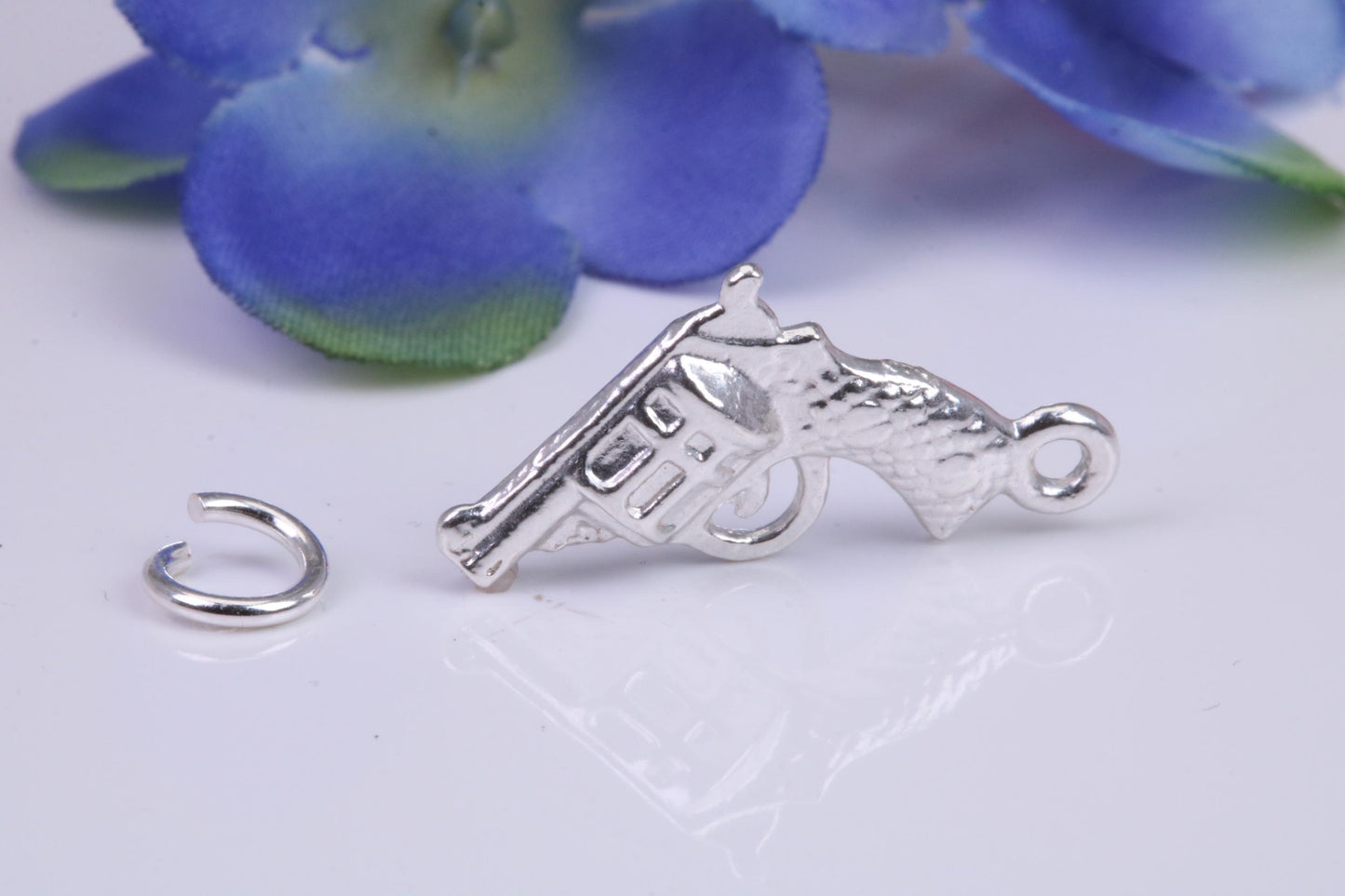 Revolver Charm, Traditional Three Dimensional Charm, Made from Solid Cast Silver