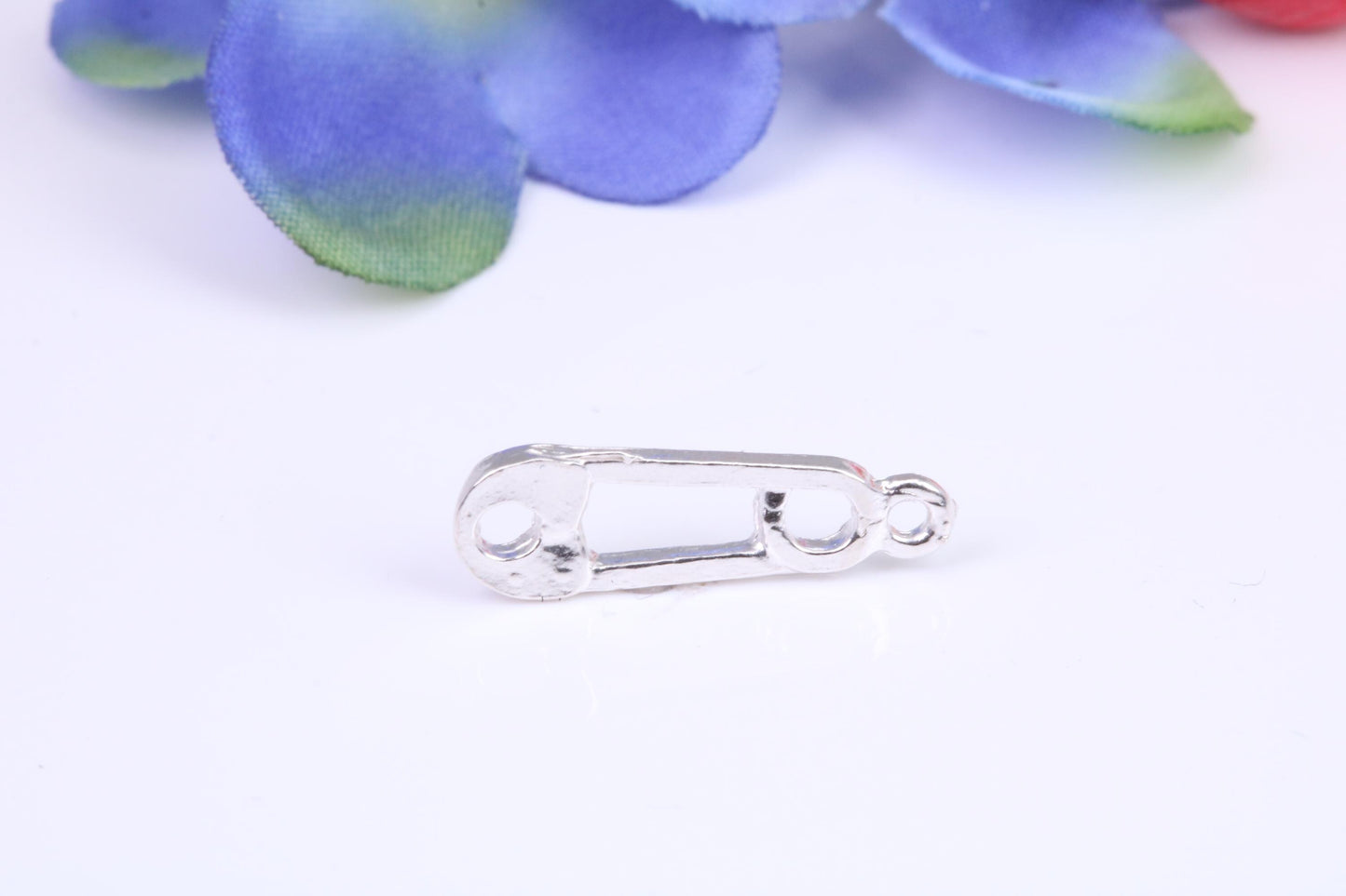 Safety Pin Charm, Traditional Three Dimensional Charm, Made from Solid Cast Silver