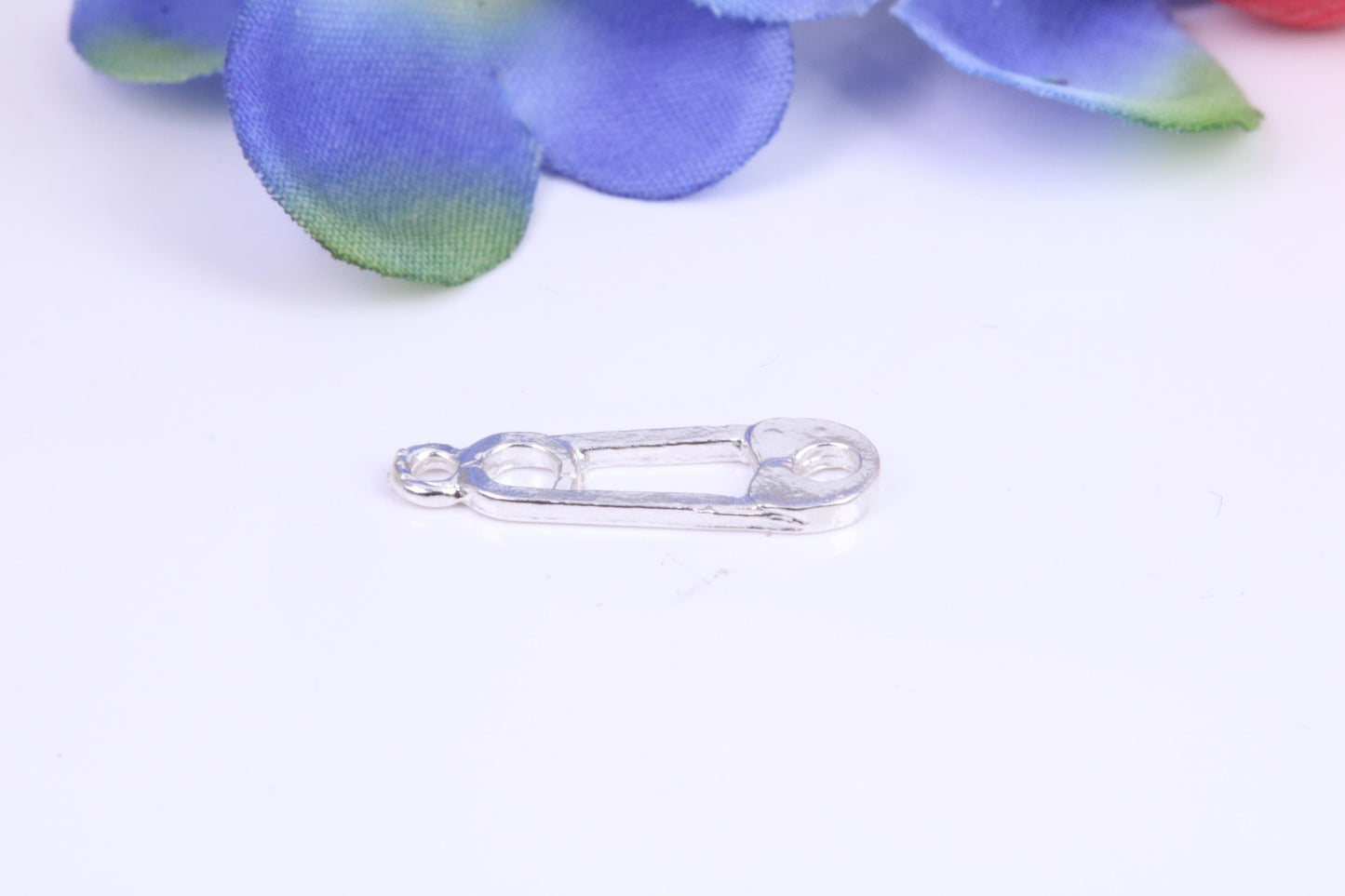 Safety Pin Charm, Traditional Three Dimensional Charm, Made from Solid Cast Silver