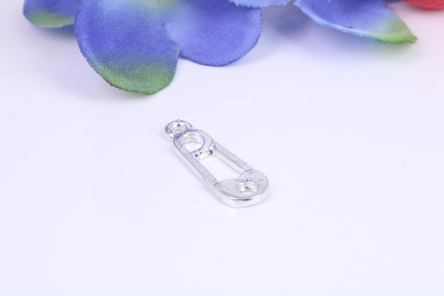 Safety Pin Charm, Traditional Three Dimensional Charm, Made from Solid Cast Silver