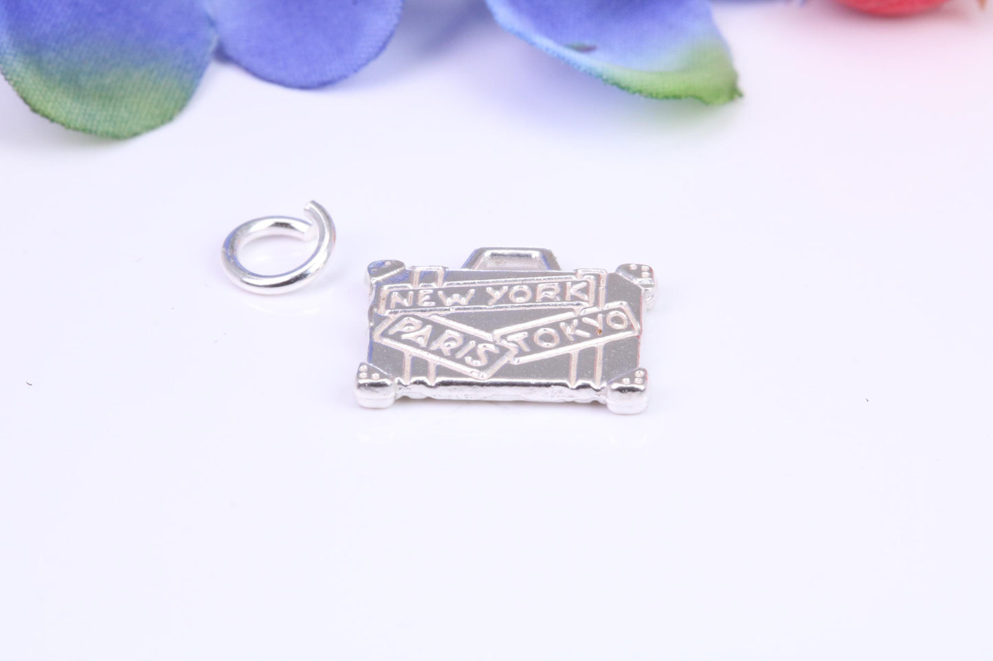 Travel Suitcase Charm, Traditional Three Dimensional Charm, Made From Solid Cast Silver